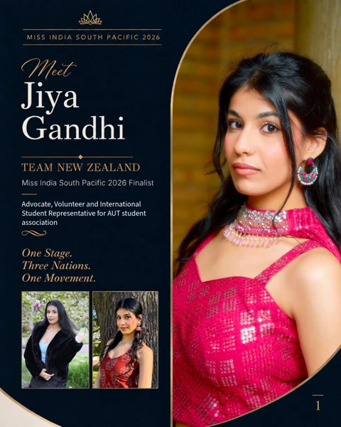 Jiya Gandhi, Team New Zealand, official contestant profile cover